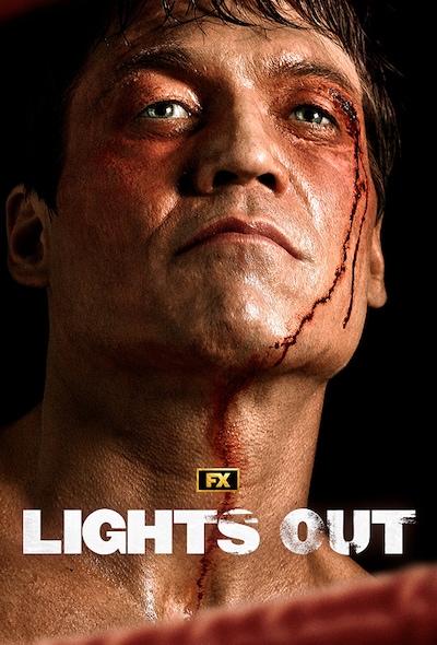 Close up of boxer Lights in a ring with a cut above his eye for FX's Lights Out