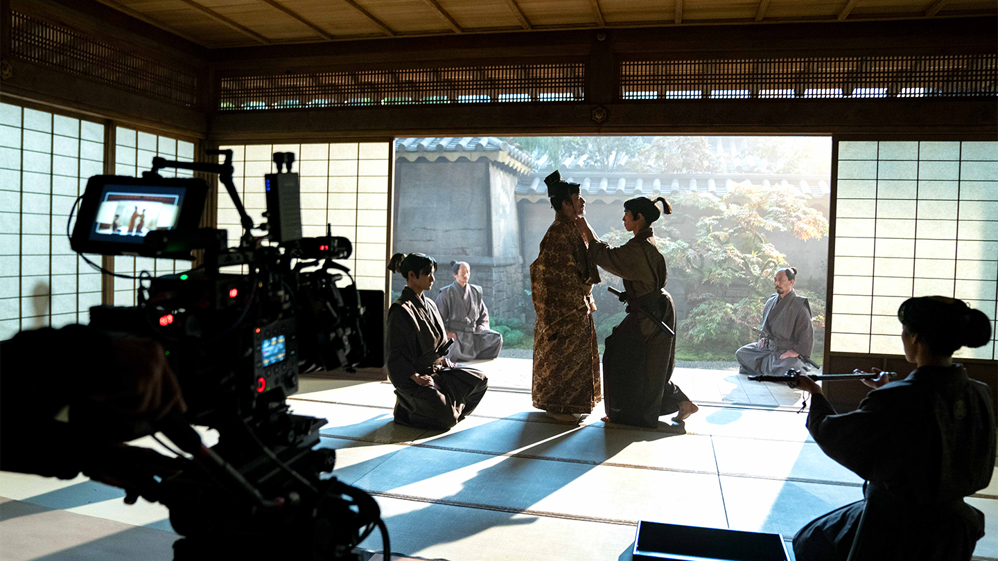 Cameras film Toranaga getting ready on set of FX's Shogun