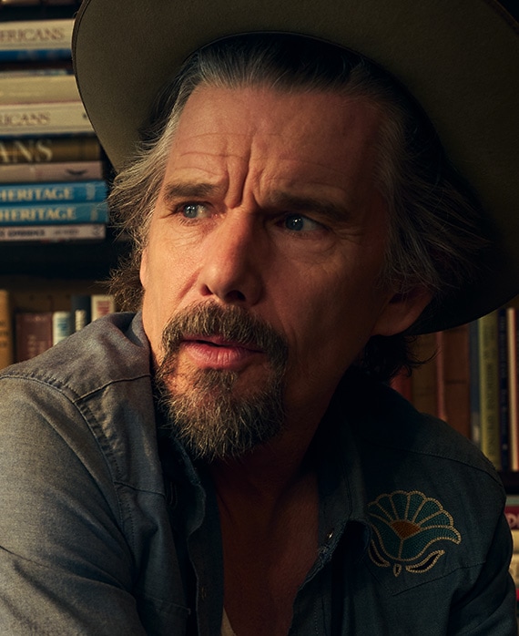 Ethan Hawke as Lee Raybon in The Lowdown Ethan Hawke as Lee Raybon in FX's The Lowdown, the journalist investigating Tulsa's secrets