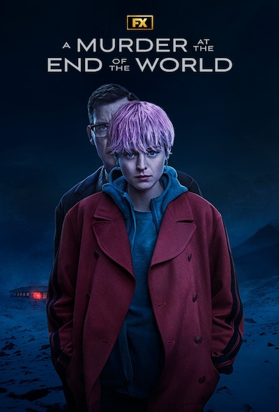 Darby Hart wearing a red jacket as a man stands behind her peaking over her shoulder and a building secluded in the distance.