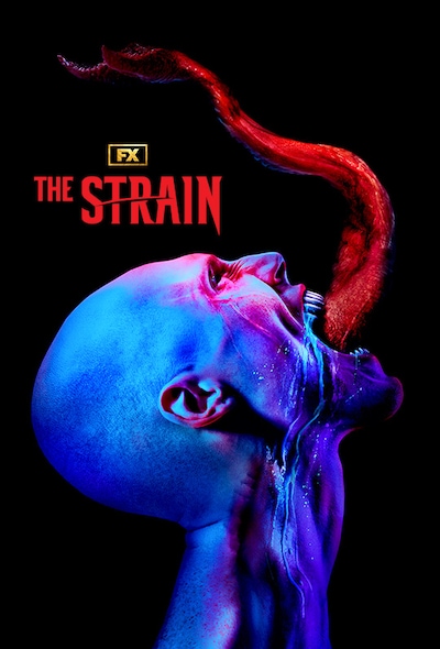 The Strain blue and purple head with red tongue coming out of mouth
