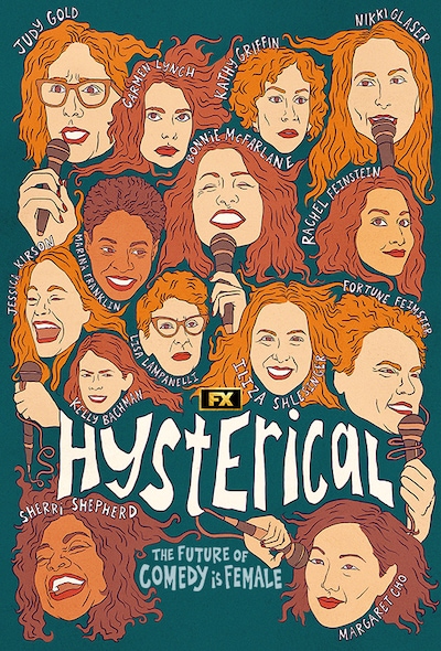 Caricatures of women comedians faces against a green background for FX's Hysterical